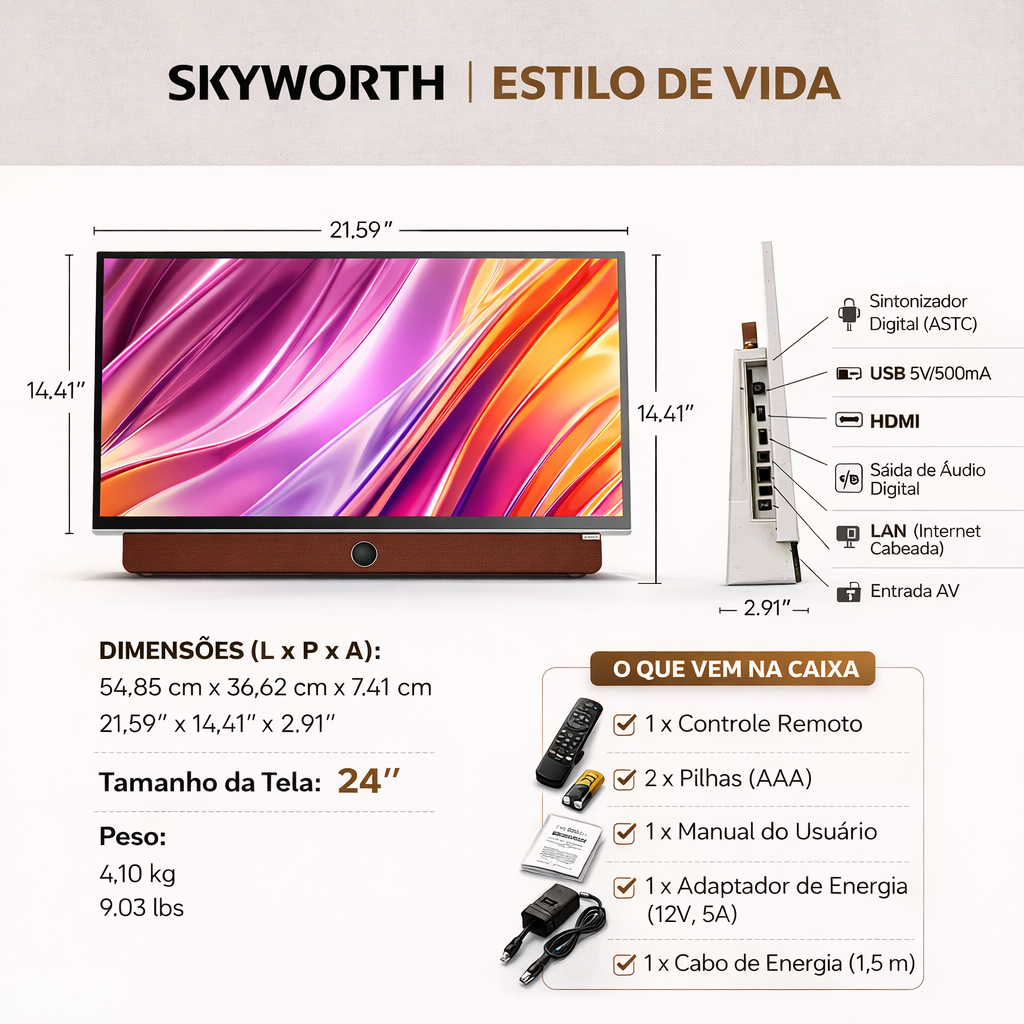 SmartVision™ - Televisão Led HD Portátil sem Fio com Bateria de 7 Horas